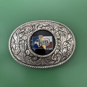 Vintage 80s Billy Bob's Fort Worth Souvenir Silver Tone Belt Buckle